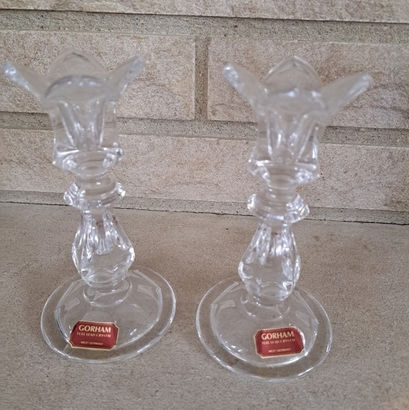 Gorham Other - Vintage GORHAM Lead Crystal Tulip Candlestick Holders Pair 5.75" Tall Germany